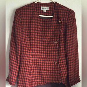 John Meyer Women's Red Plaid Collarless Wool Blend Long Sleeve Blazer Sz 14